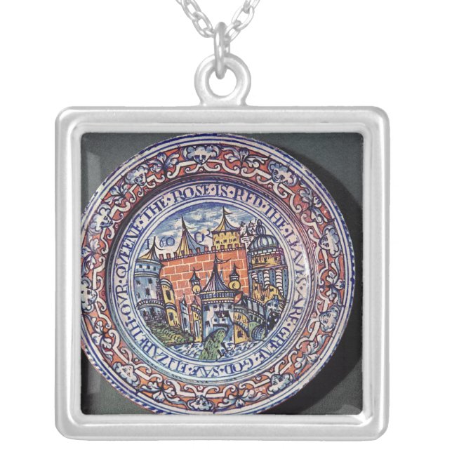Delft plate with views of the Tower of London Silver Plated Necklace (Front)