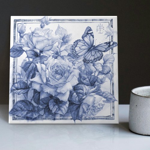 Delft Rose Wall Decor Art Nouveau Watercolor Ceramic Tile