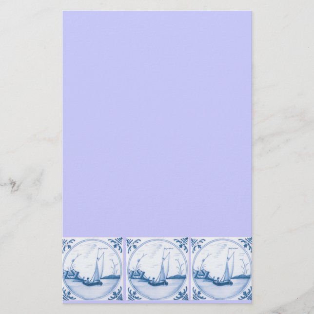 Delft Sailboat Tile Art Stationery (Front)