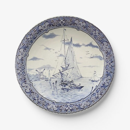 DELFT SAILBOATS AND WINDMILLS 2 PAPER PLATES