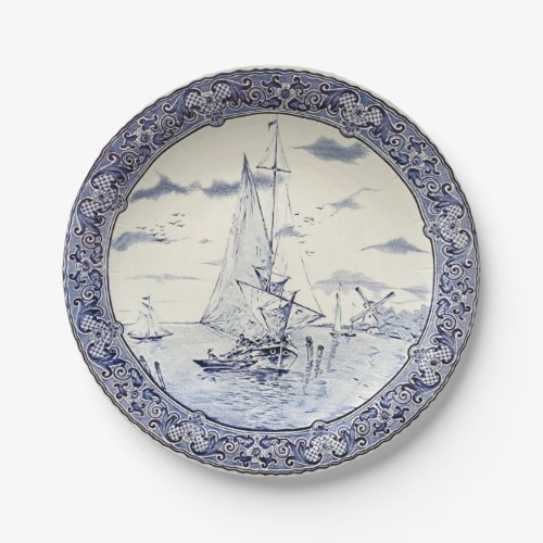 DELFT SAILBOATS AND WINDMILLS PAPER PLATES