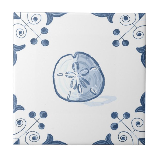 Delft Sand Dollar Tile with Scroll Corners (Front)
