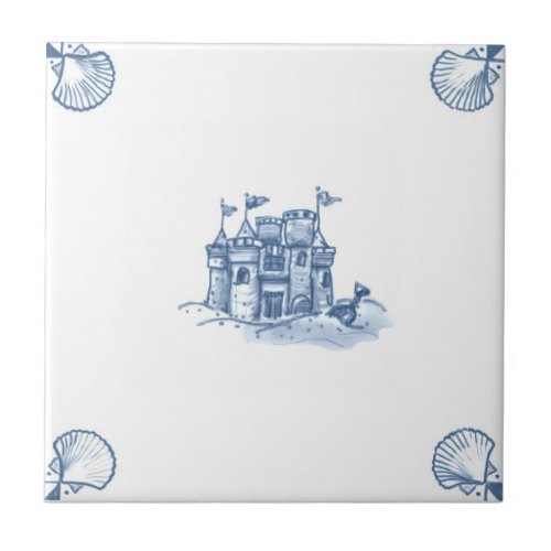 Delft Sandcastle Tile with Shell Corners