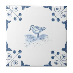 Delft Sandpiper Tile with Scroll Corners