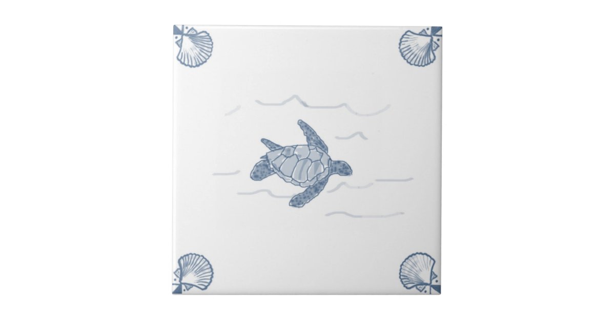 Delft Sea Turtle Tile With Shell Corners Zazzle Com