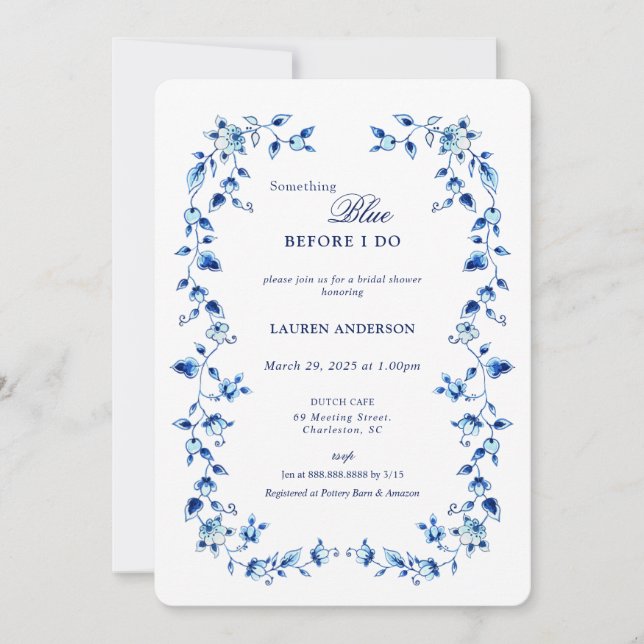 Delft Something Blue Before I do Bridal shower Invitation (Front)