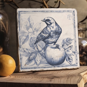 Delft Sparow Apple Art Nouveau Watercolor Decor Trivet