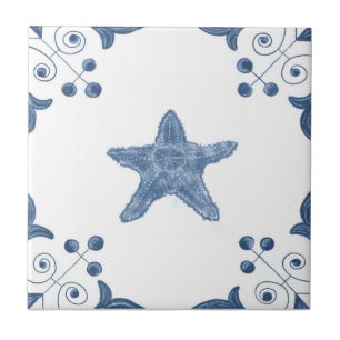 Delft Starfish Tile with Scroll Corners
