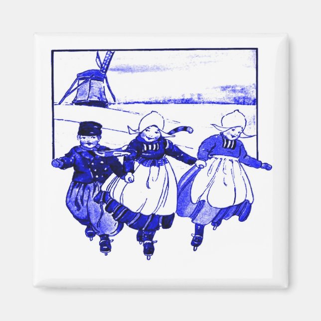 Delft Style,Blue Ducth Kids On Skates Magnet (Front)