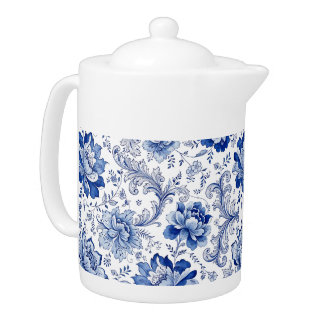 Delft Style Blue White Blossoms Whimsical Fantasy Teapot