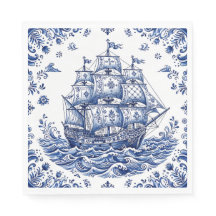 Delft Style Blue White Merchant Ship