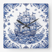 Delft Style Blue White Merchant Ship