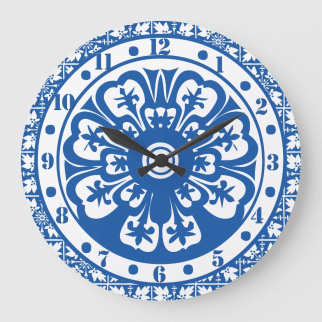 Delft Style Clock Delft Colors Blue and White (Front)