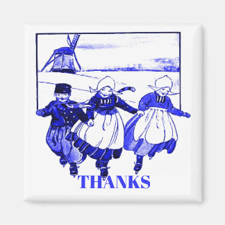 Delft Style Dutch Kids On Skates, edit text Magnet