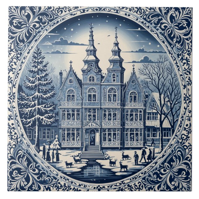Delft style winter/Christmas 1 Ceramic Tile (Front)
