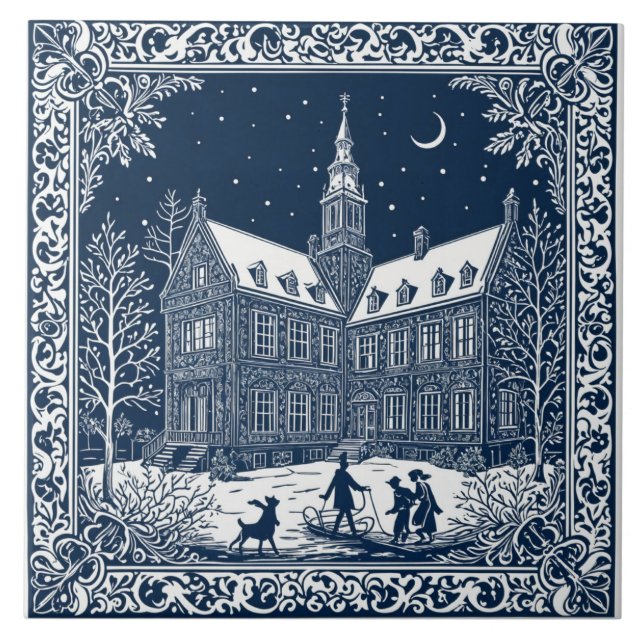 Delft style winter/Christmas 4 Ceramic Tile (Front)