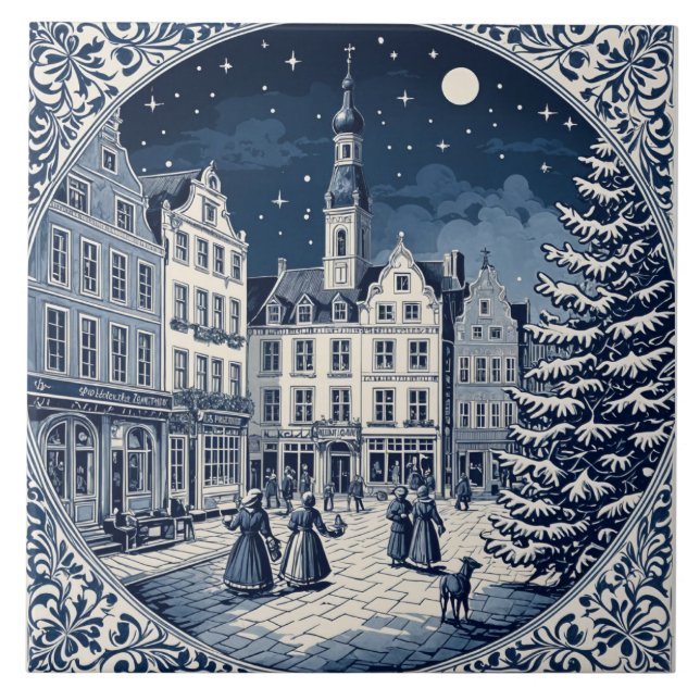 Delft style winter/Christmas 5 Ceramic Tile (Front)
