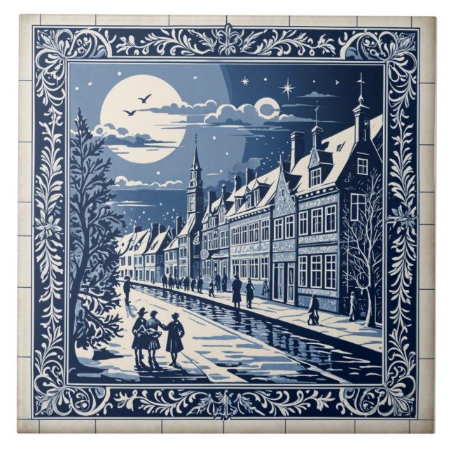 Delft style winter/Christmas 9 Ceramic Tile (Front)