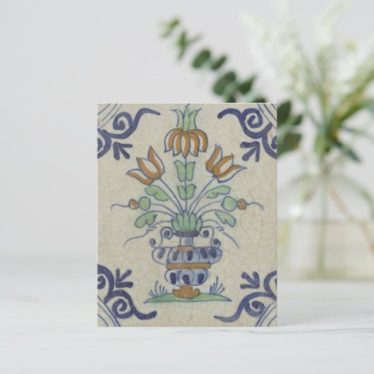 Delft Tile Antique Ceramic Flower Pot  (Standing Front)