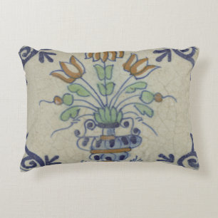 Delft Tile Antique Ceramic Flower Pot Accent Pillow