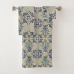 Delft Tile Antique Ceramic Flower Pot  Bath Towel Set