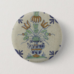 Delft Tile Antique Ceramic Flower Pot Button