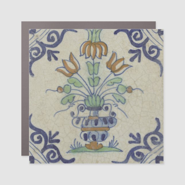 Delft Tile Antique Ceramic Flower Pot  Car Magnet (Front)