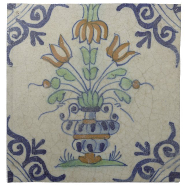 Delft Tile Antique Ceramic Flower Pot  Cloth Napkin (Front)
