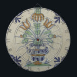 Delft Tile Antique Ceramic Flower Pot  Dart Board<br><div class="desc">Adorn your space with the charming simplicity of this vintage Pompadour tile, featuring a delightful multicolored flower pot. This original public domain image from the Rijksmuseum showcases the characteristic artistry of historical Dutch Delftware. The central flower pot, brimming with blue, green, and orange blooms, is framed by elegant blue scrolled...</div>