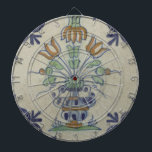 Delft Tile Antique Ceramic Flower Pot  Dart Board<br><div class="desc">Adorn your space with the charming simplicity of this vintage Pompadour tile, featuring a delightful multicolored flower pot. This original public domain image from the Rijksmuseum showcases the characteristic artistry of historical Dutch Delftware. The central flower pot, brimming with blue, green, and orange blooms, is framed by elegant blue scrolled...</div>