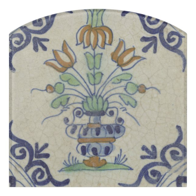 Delft Tile Antique Ceramic Flower Pot  Door Sign (Contour Front)