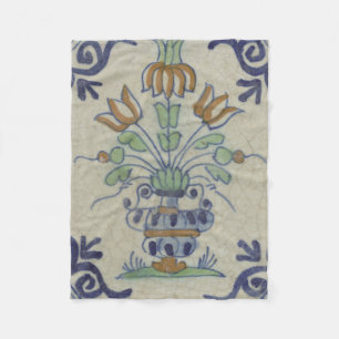 Delft Tile Antique Ceramic Flower Pot Fleece Blanket