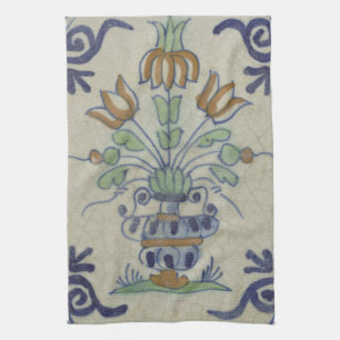 Delft Tile Antique Ceramic Flower Pot Kitchen Towel