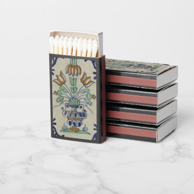 Delft Tile Antique Ceramic Flower Pot  Matchboxes (Stacked)