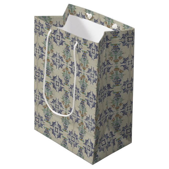 Delft Tile Antique Ceramic Flower Pot  Medium Gift Bag (Front Angled)