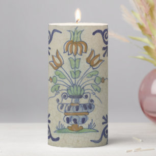 Delft Tile Antique Ceramic Flower Pot Pillar Candle