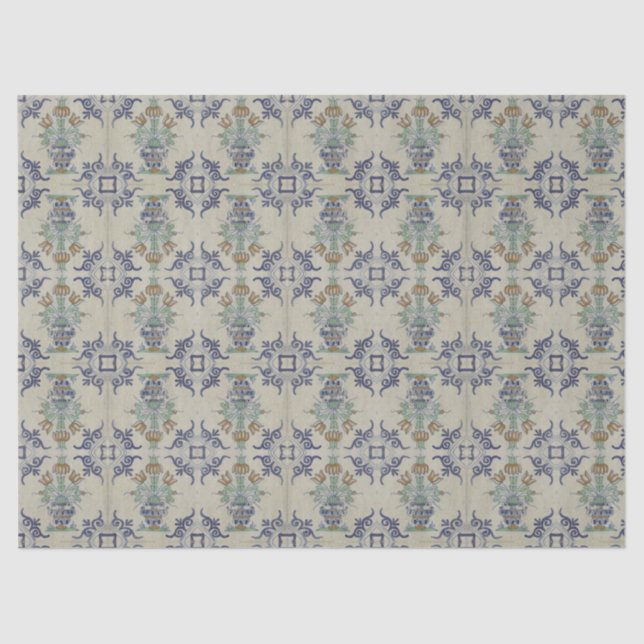 Delft Tile Antique Ceramic Flower Pot  Tissue Paper (Front)