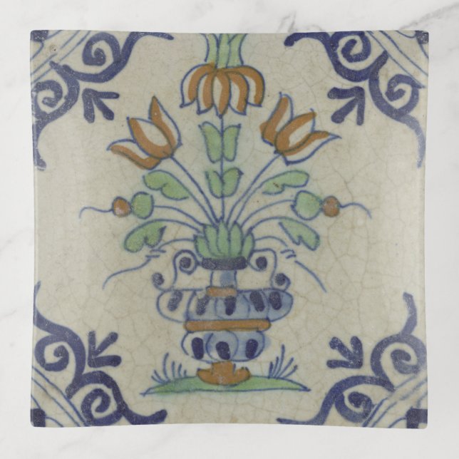 Delft Tile Antique Ceramic Flower Pot  Trinket Tray (Front)