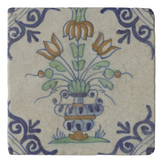 Delft Tile Antique Ceramic Flower Pot  Trivet