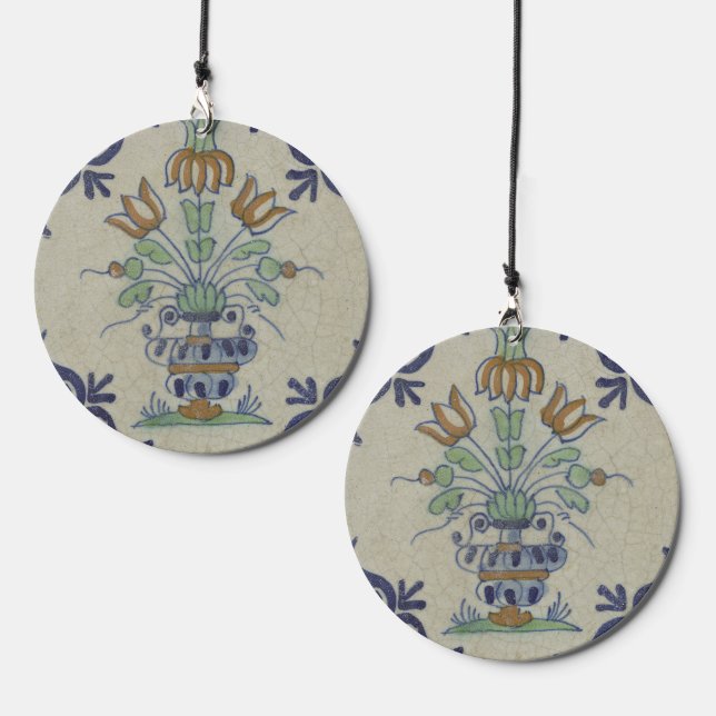Delft Tile Antique Ceramic Flower Pot  Wind Chime (Front & Back)