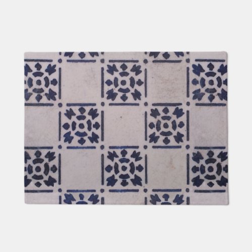 Delft Tile Blue Antique Art Pattern Doormat