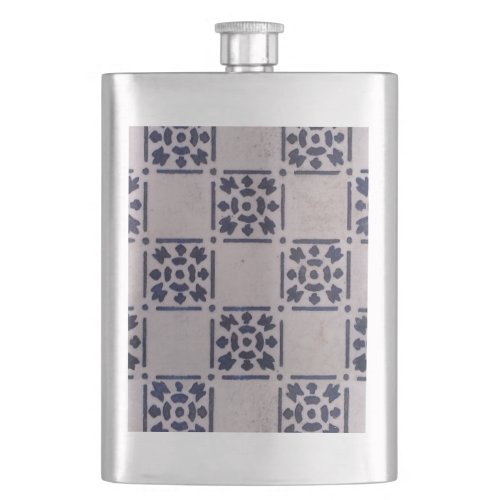 Delft Tile Blue Antique Art Pattern Flask