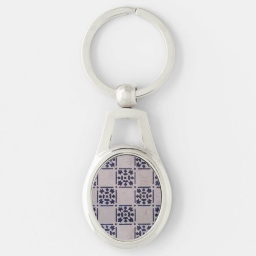 Delft Tile Blue Antique Art Pattern Keychain