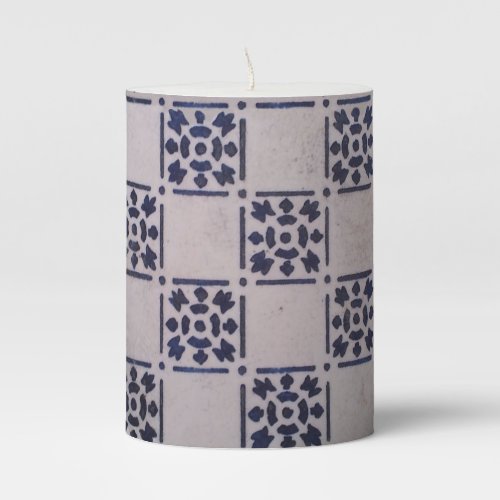 Delft Tile Blue Antique Art Pattern Pillar Candle