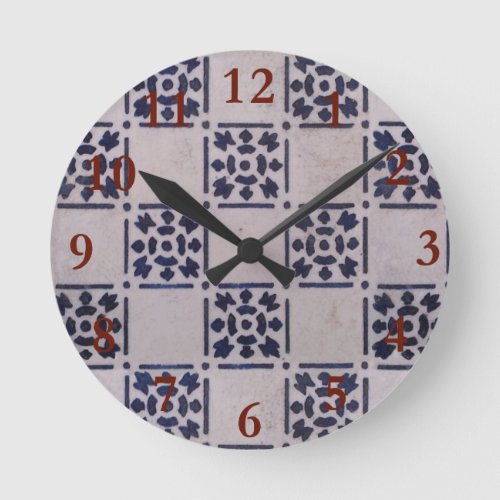 Delft Tile Blue Antique Art Pattern Round Clock