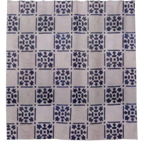 Delft Tile Blue Antique Art Pattern Shower Curtain