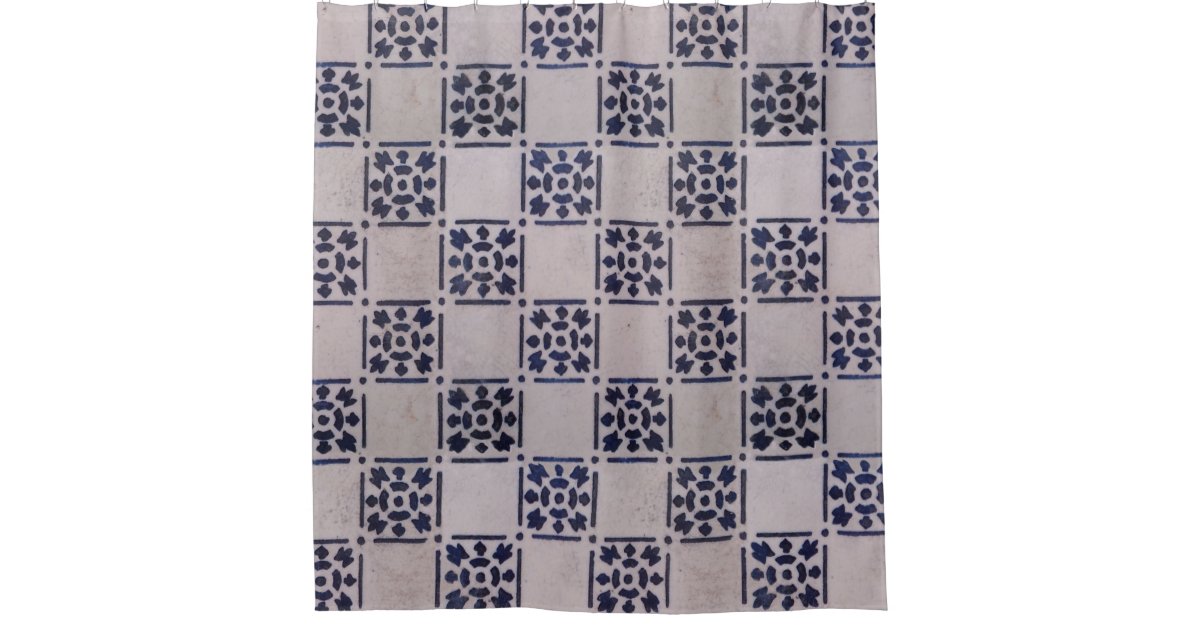 Delft Tile Blue Antique Art Pattern Shower Curtain Zazzle