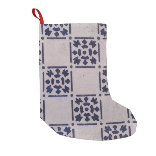 Delft Tile Blue Antique Art Pattern Small Christmas Stocking