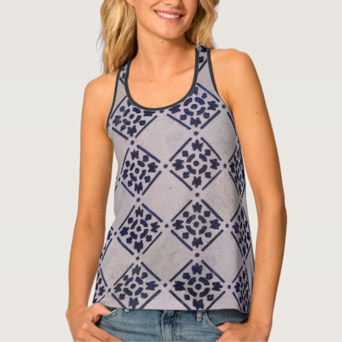 Delft Tile Blue Antique Art Pattern Tank Top