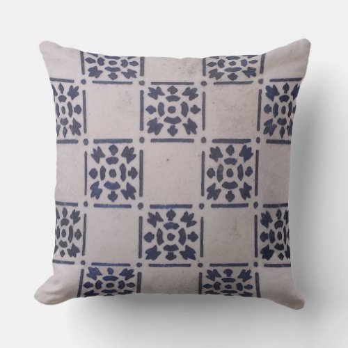 Delft Tile Blue Antique Art Pattern Throw Pillow